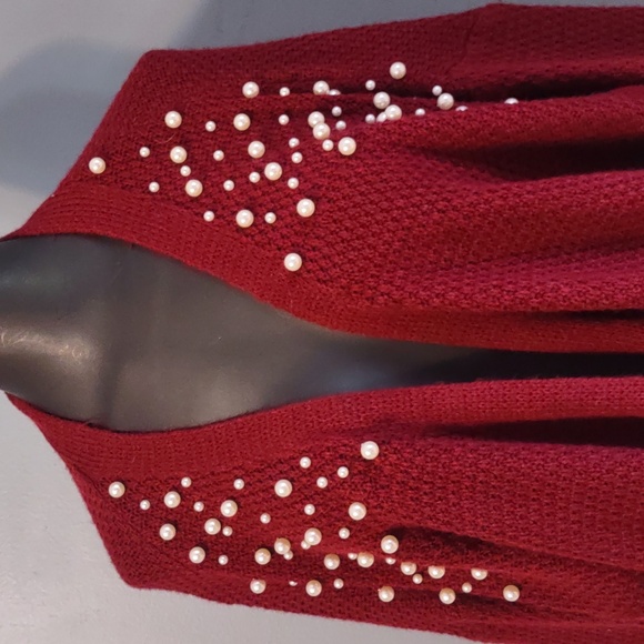 Shein Frenchy Pearls Red Burgundy Womens Sweater Open Front Cardigan Sz 3XL - Picture 7 of 10